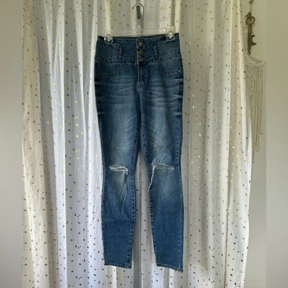 Refuge Women's High Waist Rise Jegging Skinny Distressed Stretch Denim Jeans 6